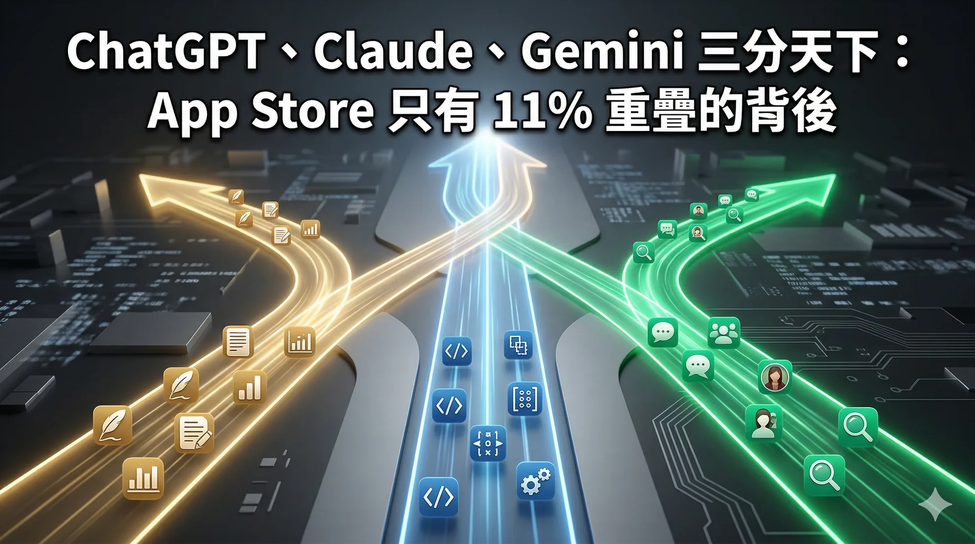 ChatGPT、Claude、Gemini 三分天下:App Store 只有 11% 重疊的背後