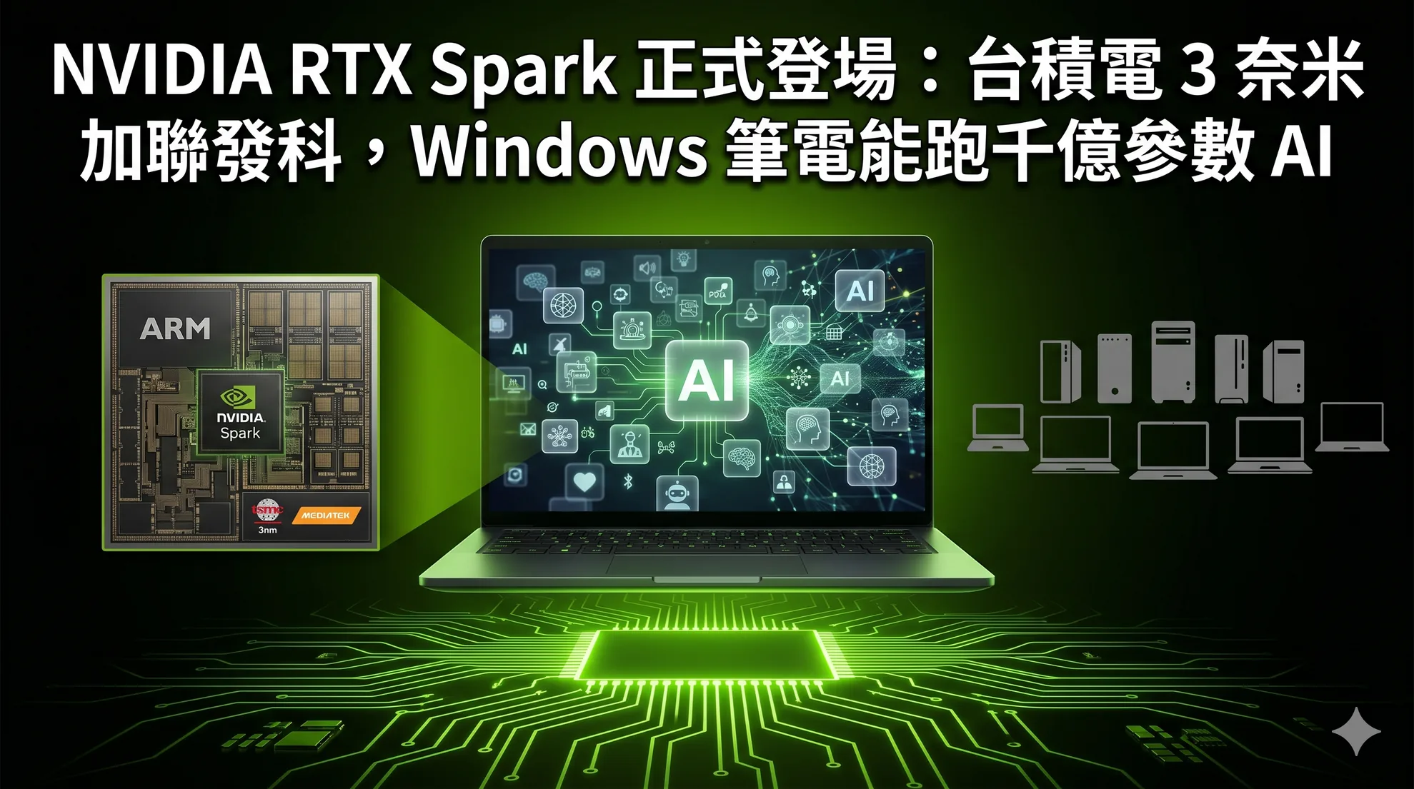 NVIDIA RTX Spark 正式登場：台積電 3 奈米加聯發科，Windows 筆電能跑千億參數 AI