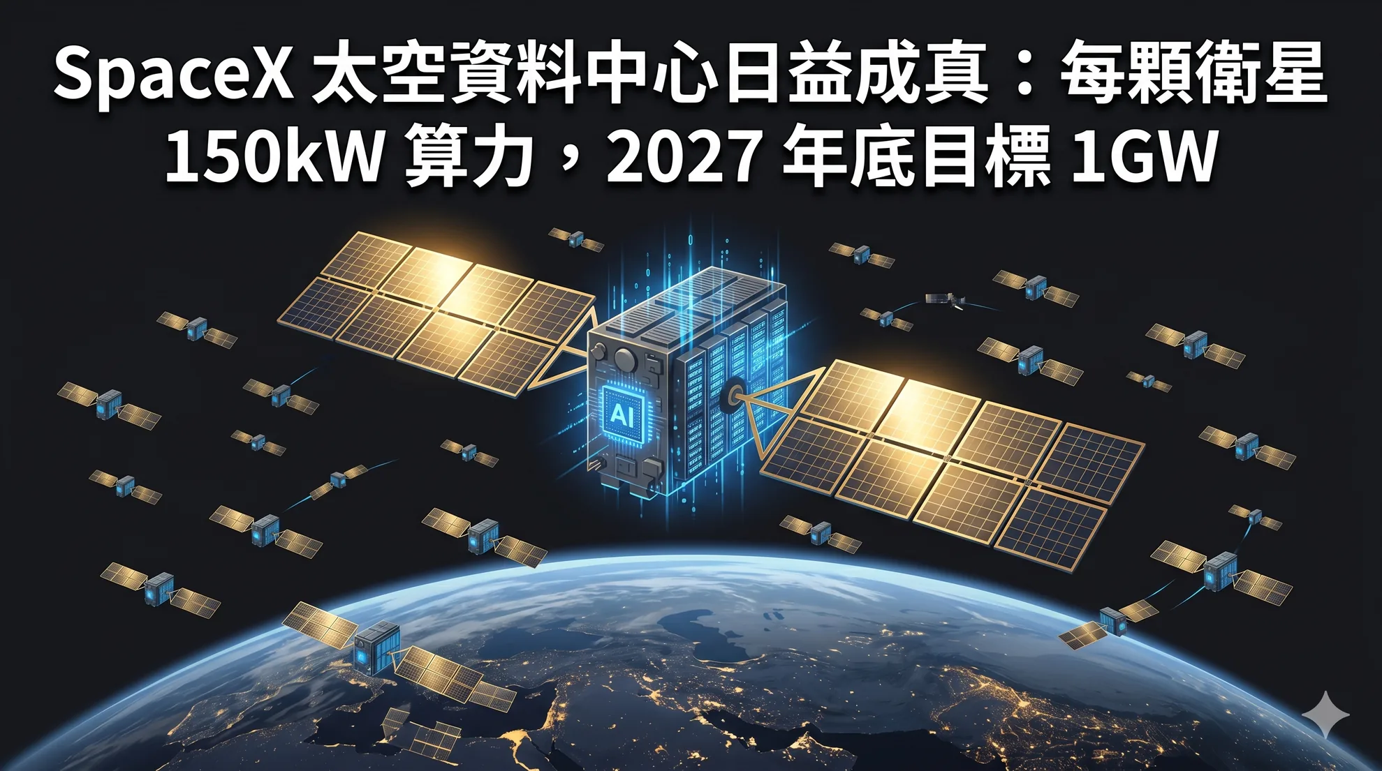 SpaceX 太空数据中心日益成真:每颗卫星 150kW 算力,2027 年底目标 1GW